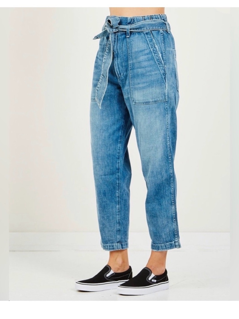 High-Rise Tie-Waist Relaxed Jeans - Amo PaperBag